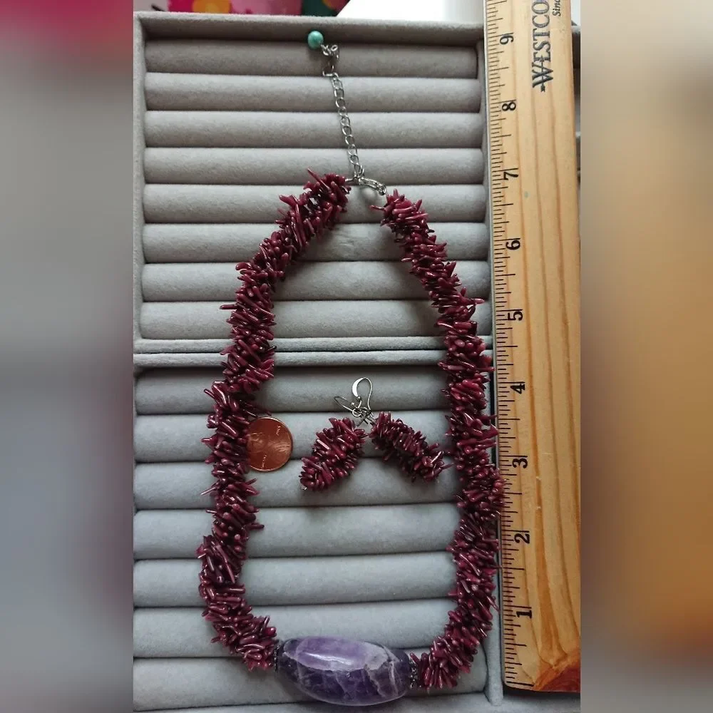 HDNY purple coral necklace & earrings set
